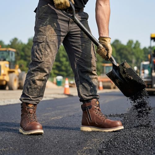 Image of NINGO Steel Toe Boots for Men, Comfortable Water & Slip Resistant Mens Work Boots with Side Zipper, Electrical Hazard Protection Heavy Duty Safety Shoes for Industrial Construction Outdoor Warehouse