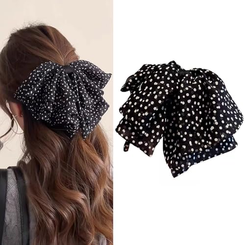 HAPVITAL ヘアクリップ しっかりとまる 髪留め 可愛い バンスクリップ 軽い バレッタ hair clip 強力 クリップ ヘアクリップ 髪飾り ヘアアクセサリー 日常 韓国風 優雅 エレガント お風呂 大人向け おしゃれ 大人 (黒のドット柄)