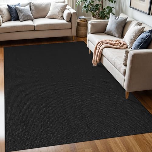 KOZYFLY Washable Area Rug 5x7 ft Rubber Backed Non Slip Rugs for Living Room Braided Cotton Bedroom Rug Woven Office Rugs Indoor Floor Carpets for Dining Bedroom Living Room, Black/Dark Grey