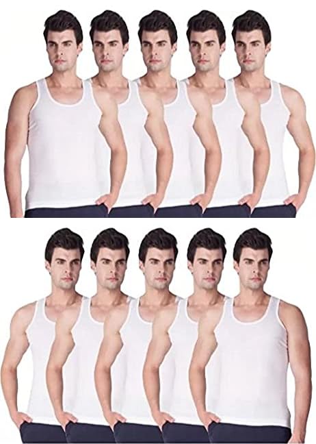 Premium Cotton Sleeveless White Vests (Combo of 10)-picture-20