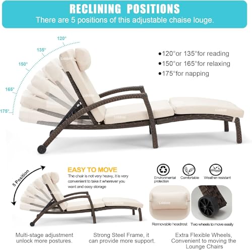 Image of Outdoor Poolside Lounger with Adjustable Backrest Sun Chaise Recliner for Terrace Garden Poolside for Relaxation Durable and Stylish- Set of 2 (Brown & Cream)