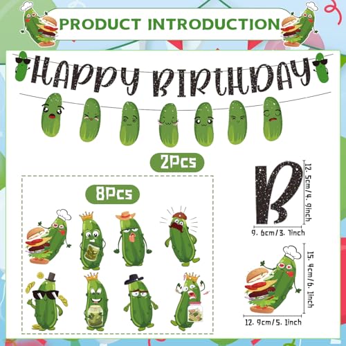 Image of Pickle Birthday Party Decorations - 10PCS Funny Pickle Party Decorations Happy Birthday Banner Hanging Swirls Cartoon Cucumber Dill Party Decor Fruit Vegetable Theme Party Supplies