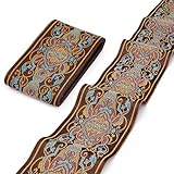 IDONGCAI Boho Jacquard Ribbon 3.6 Inch Wide Vintage Embroidered Jacquard Lace Trim for Sewing 3 Yards (Coffee)