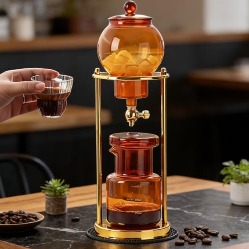 Cafetera de infusión fría, capacidad de 600 ml, olla de vidrio de borosilicato con marco de acero inoxidable, flujo de agua ajustable para uso doméstico y de oficina