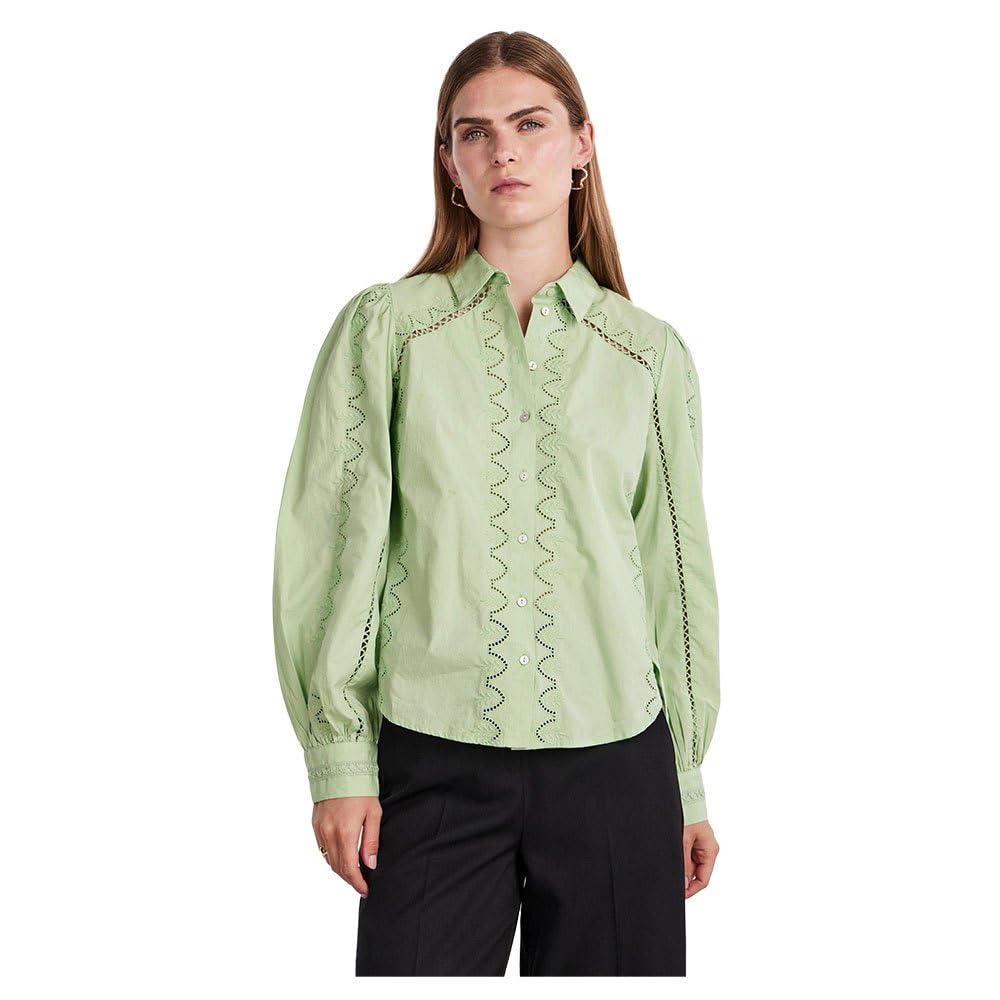 YAS Women's Yaskenora LS Shirt S. Noos Blouse, Quiet Green, S