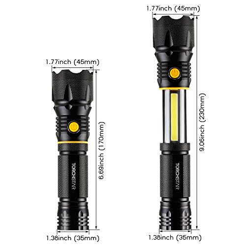 Torchstar Led Flashlight & Work Light, Bright Aluminum Alloy Handhold Body, Battery Operated Professional Cree Work Light With Magnetic Base, Water Resistant For Hiking, Camping, Hunting, Emergency #TOP5