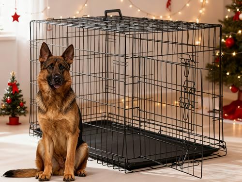 48" Black Dog Cage Large XXL Dog Crates for Large Dogs Folding Dog Kennels and Metal Wire Crates Pet Animal Segregation Cage Crate with Double-Door,for Dogs Training Indoor
