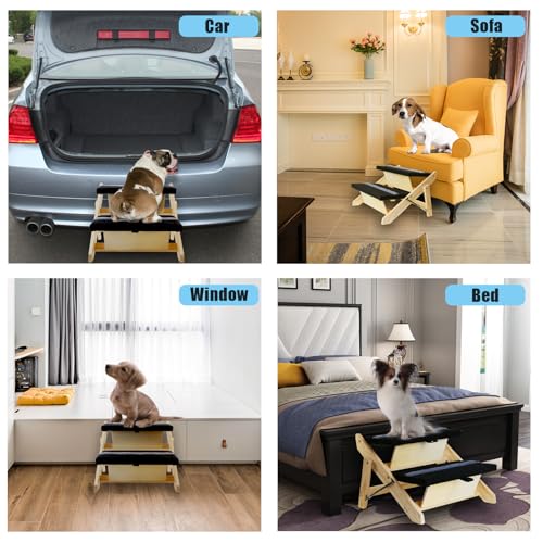 Wotunest Rampa interna 2 em 1 para animais de estimação, escadas dobráveis ​​de madeira de 2 níveis