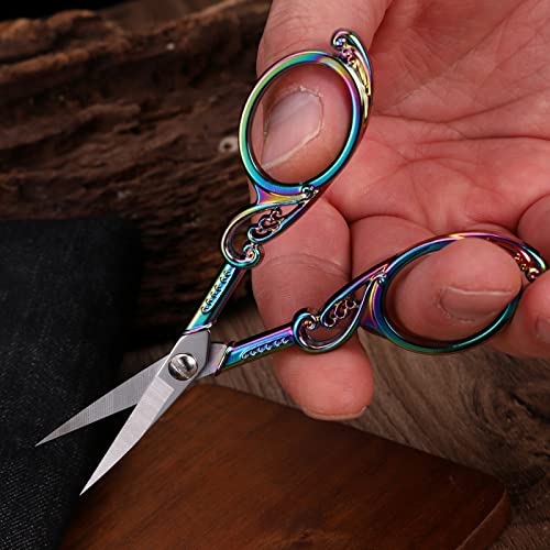 Youguom Detail Embroidery Scissors – Small Sharp Pointed Tip Shears For Sewing, Craft, Artwork, Needlework Yarn, Thread Snips, Handicraft Diy Tool, 4.5In Rainbow Vintage Style #TOP4