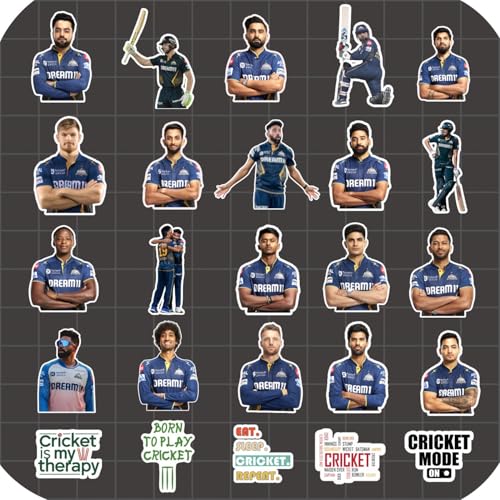 Image of Gujarat GT Stickers - Pack of 25 | Waterproof Vinyl GT Cricket Stickers for Laptop, Phone, Water Bottle, Bike, Car, Notebook | Self Adhesive Glossy Sticker Pack 2026