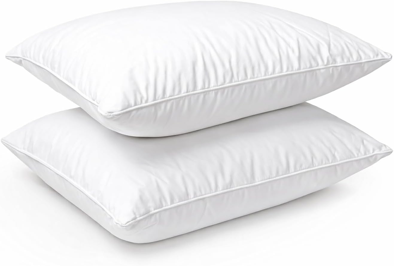 Ls Decor White Ls Duck Feather & Down Bed Pillows 2 Pack – Hotel Quality Support For Comfortable Sleep Hypoallergenic Anti-Dust Mite Filling, Breathable Microfibre Cover 50 X 75 Cm (Pack Of 2)