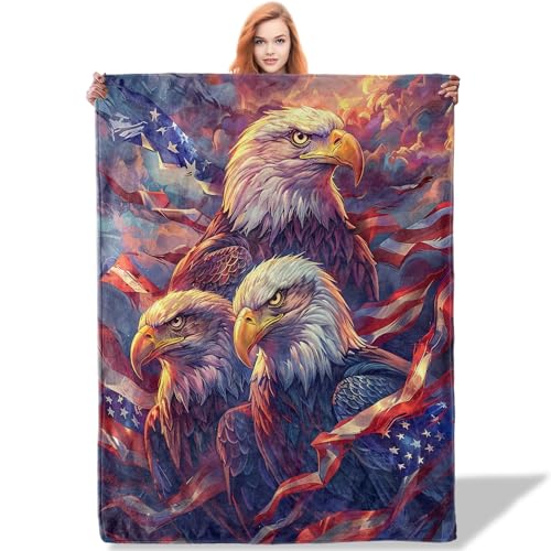 Plistiz American Bald Eagle Throw Blanket for Women Girls Boys, Soft Flannel Blankets Gifts for Living Room Couch, Home, Sofa Decor, 50"x60"
