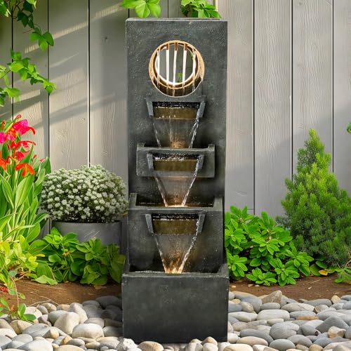 Image of Naturefalls 39.3 inch H Modern Outdoor Fountain - 4-Tiered Outdoor Garden Fountains with Contemporary Design&LED Light for Garden, Patio, Deck, Porch, Backyard and Home Art Decor
