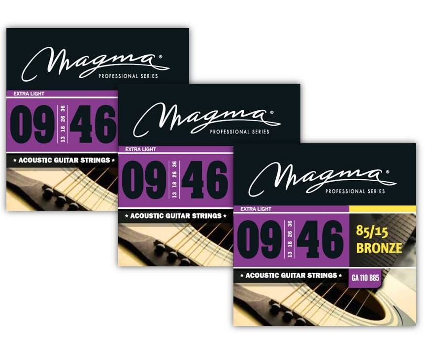 Cordes guitare acoustique Magma 09-46 extra légères pour débutant lot de 3 jeux GA110B85