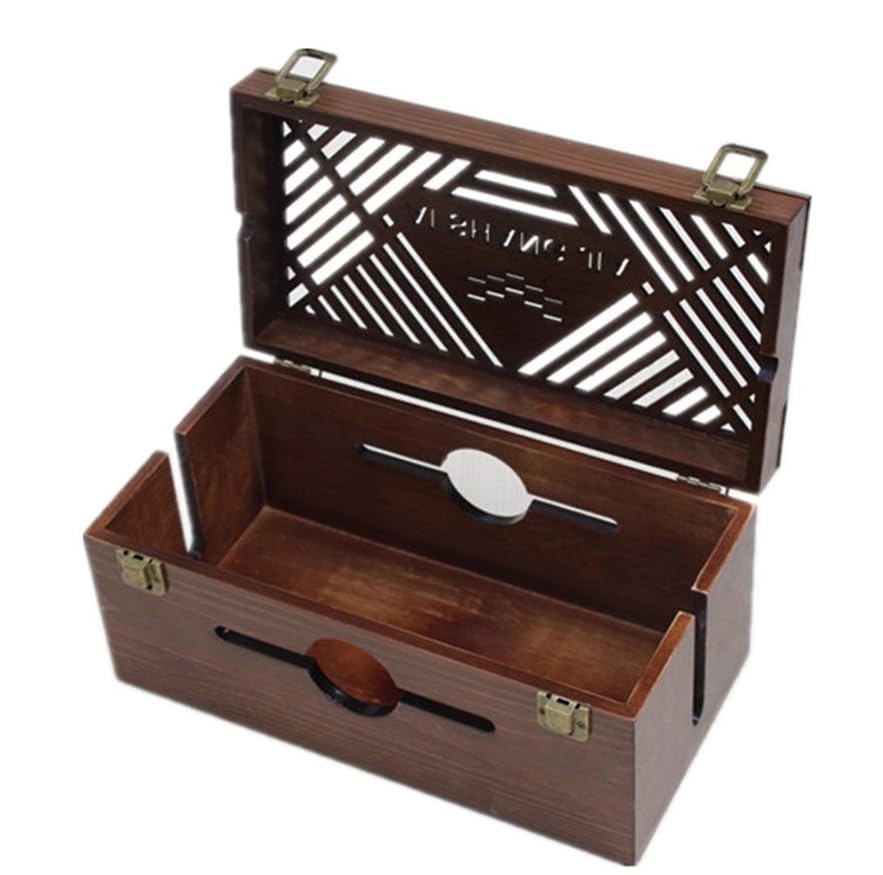 Luminexia Kabelkanal Box,Steckdosenbox Kabelsammler,Massivholz Schreibtisch Aufbewahrungsbox Kabelmanagement Box Holzregal Eckregal Kupfer Muster Dekor Mit Schloss BüRo Holz Schreibtisch Organizer