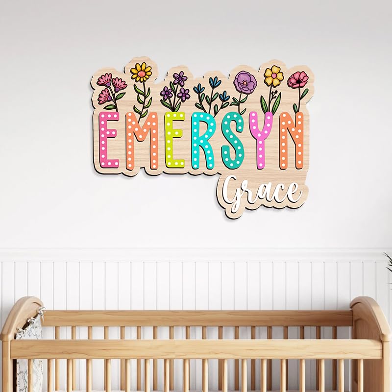 Personalized Name Sign For Nursery, Boho floral name sign, Girl name Sign, Custom wooden sign, Baby room floral decor sign, Wood baby name sign, Baby Nursery gift, Watercolor Flower wood sign s4
