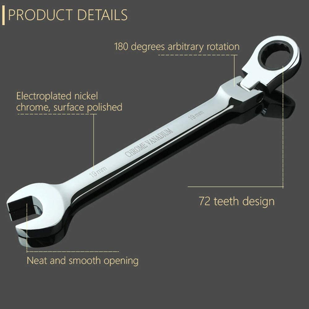 Combination Wrenches 13mm Flexible Head Ratchet Spanner Metric Spanner Set Ratcheting Wrench Repair Tool Hand Tool - Image 3