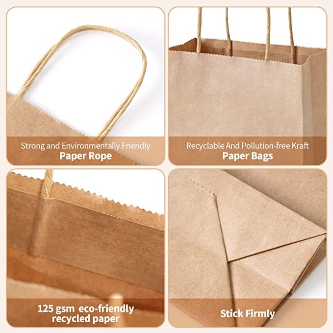 Image of RanGit Bhumi Gift Bags- 10pcs Large Brown Paper Bags for Shopping Retail Paper Carry Bags, Party Favor Return Gifting Bags, Disposable, Recyclable Eco Friendly (16x5x12 in Brown, 10 pack)