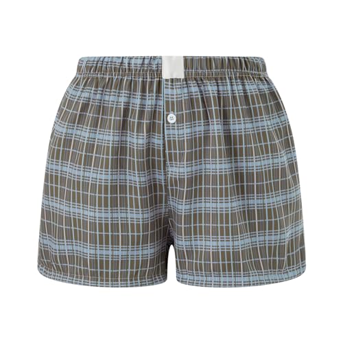 Image of Womens Boxer Shorts Gingham Y2k Pajama Cute Plaid Striped Print Lounge Sleep Shorts