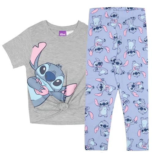 Image of Disney Lilo & Stitch Girls 2-Piece Set - Short Sleeve Graphic Print Tie Front T-Shirt and Leggings 2-Pack Bundle for Kids