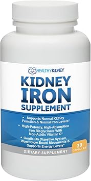 Kidney Iron Supplement Pills for Kidney Health, Iron Supplement Made for Kidney Health & Renal Vitamins like Non-Acidic Vitamin C for Optimal Kidney Iron Support, High Absorption, Gut Friendly 30 Caps
