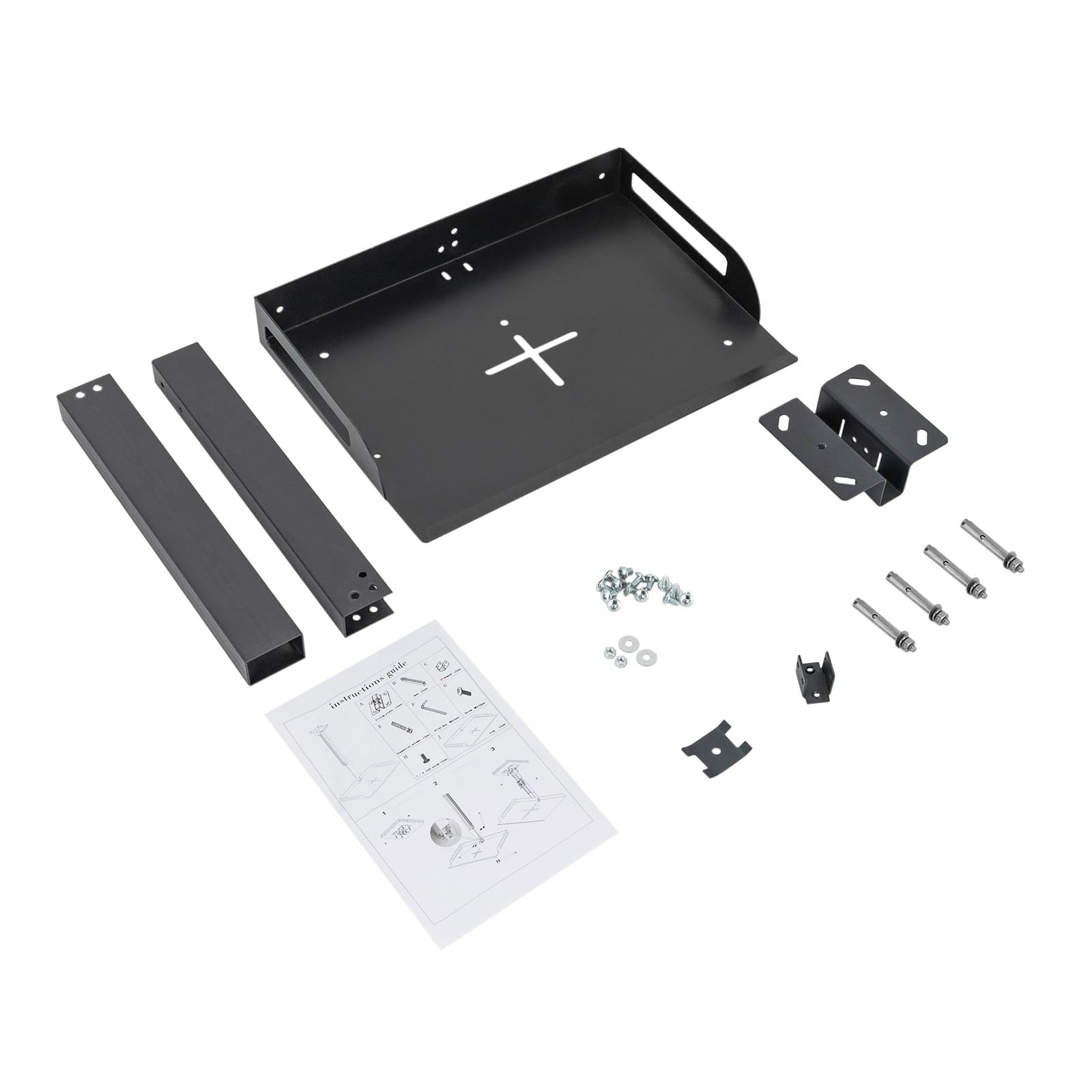 Supporto universale per proiettore da soffitto con vassoio 35 x 22 cm, altezza regolabile 34 – 56 cm, portata fino a 14 kg, supporto per proiettore con guardrail (nero)