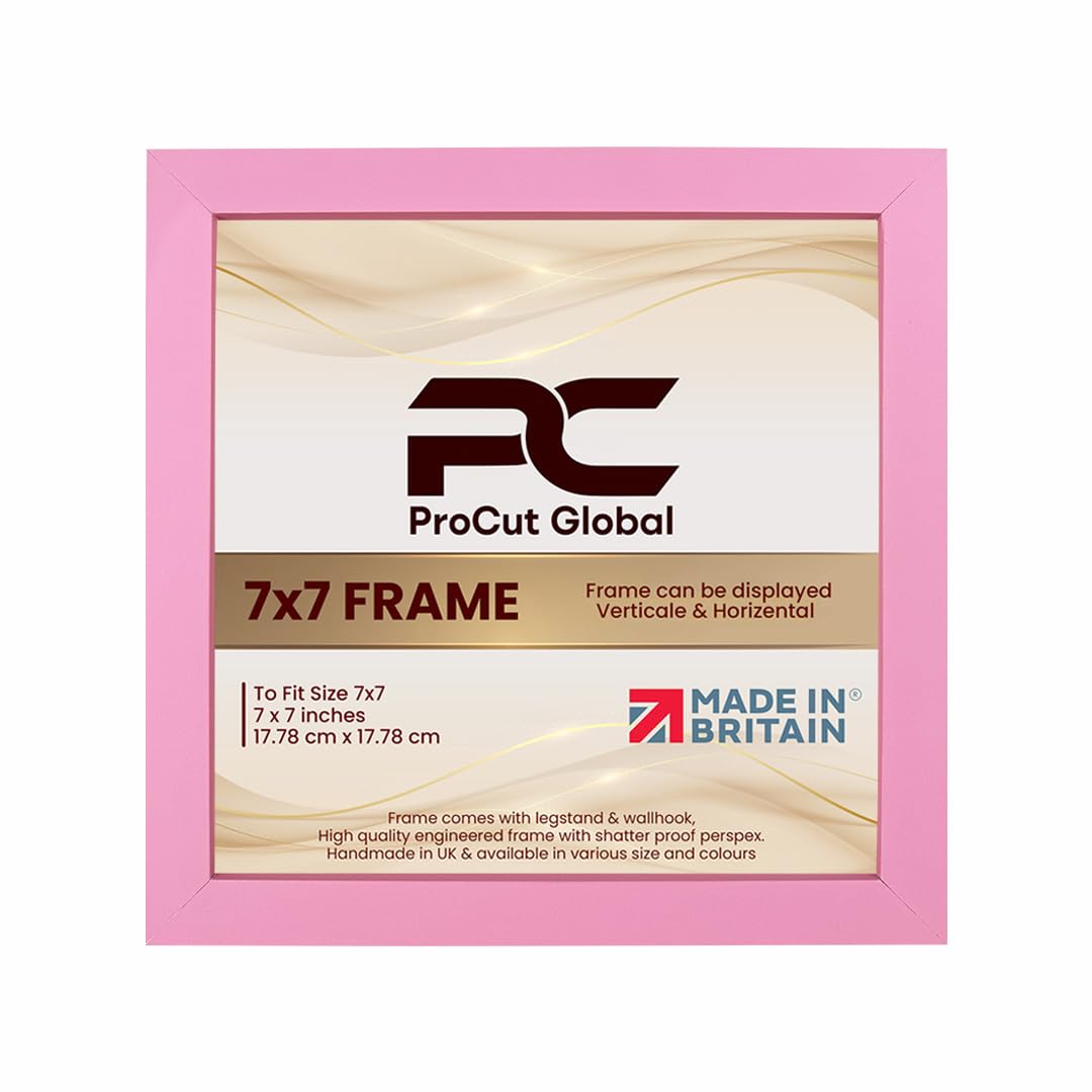 Procut Global 7X7 Pink Picture Frames – Sleek Wooden Photo Frame with Shatterproof Perspex for Wall or Tabletop – Perfect for Posters, Certificates, Prints–Multiple Sizes & Colors Available