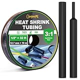3:1 Adhesive Lined Heat Shrink Tubing Roll, Marine Grade Waterproof Dual Wall Heat Shrink Tube, Industrial Electrical Wire Insulation & Automotive Wire Repair – Black (1/2