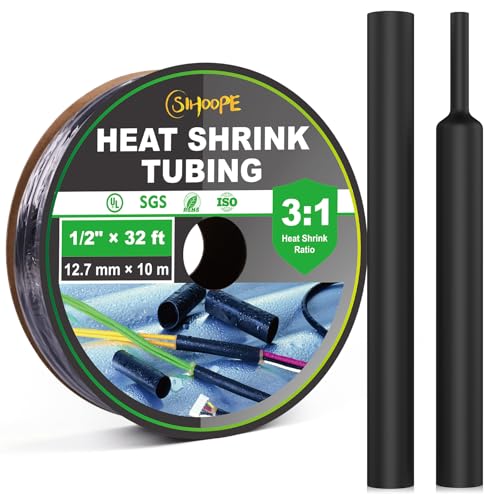 3:1 Adhesive Lined Heat Shrink Tubing Roll, Marine Grade Waterproof Dual Wall Heat Shrink Tube, Industrial Electrical Wire Insulation & Automotive Wire Repair – Black (1/2