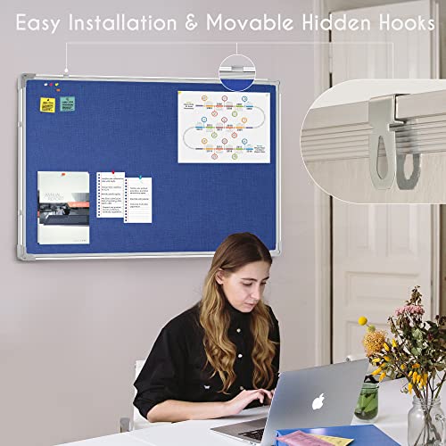 Maxtek Bulletin Board 36 X 24 Inches, Blue Pin Board Wall Mounted, Decor Cork Board For Home Office Classroom, 3 X 2 Ft Poster Board Message Pinboard, Memo Hanging Notice Board Aluminum Framed #TOP6