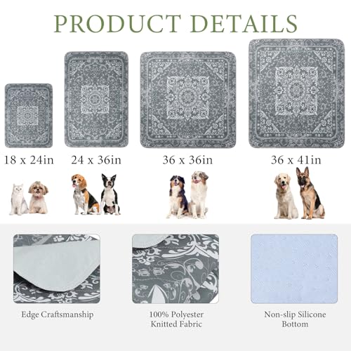 Image of Homimp Washable Pee Pads for Dogs, 2 Pack Reusable Puppy Pads Waterproof, Absorbent and Leakproof Dog Pee Pads, Non Slip Puppy Training Pads, Pet Mat for Floor, Crate, Couch, Whelping,Grey, 18 inchx24 inch