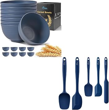 HOTEC Unbreakable Wheat Straw Cereal Bowls - Microwave & Dishwasher Safe Soup and Salad Bowls, Set of 8, 26oz, BPA Free, Classic Blue