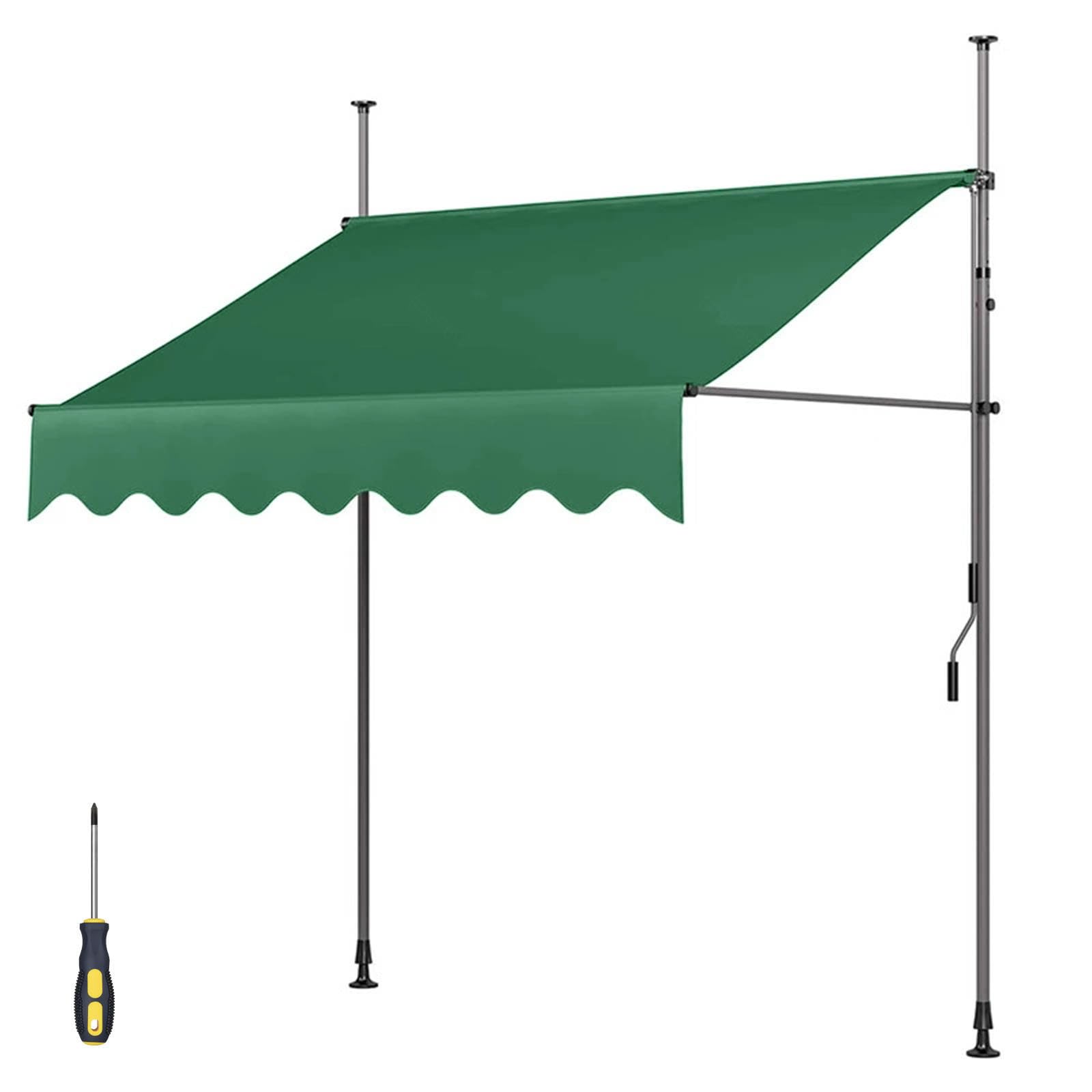 Auvent de porte vert 1.5m en tissu robuste traité anti-UV pour terrasse