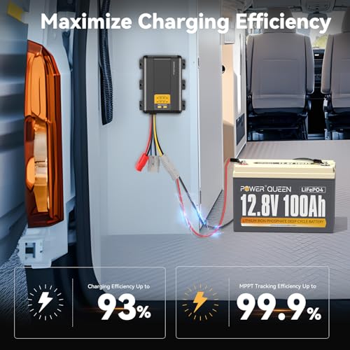Power Queen 12V 40A DC to DC On-Board Charger for AGM, Gel, SLA, Lithium, Dual Input Battery Charger with MPPT, Anderson Connector Reverse Charge for Solar Panel and Alternator — view 2