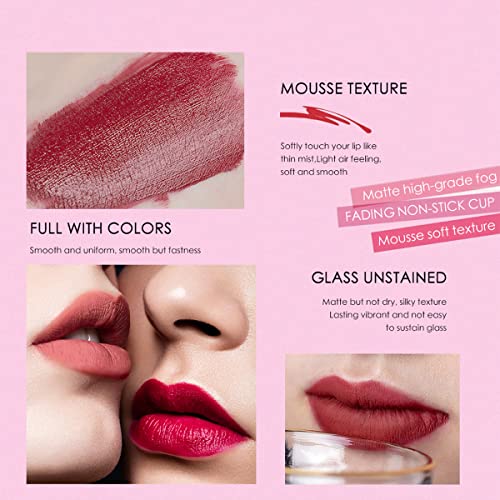 Niceface 10Pcs Velvet Matte Liquid Lipstick Set, Waterproof Long Lasting Non-Stick Cup Not Fade Lip Gloss Set, Professional Lip Makeup Gift Kit For Women #TOP4