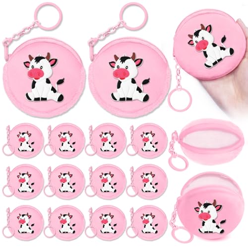 15 Pack Cow Coin Purse with Zipper Keychain,Wallet Bag Party Favors for Cow Birthday Party Decoration,Farm Animal Themed Baby Shower,School Carnival Rewards,Travel,Classroom Prize