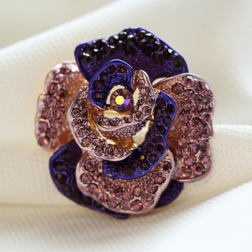 Image of Rhinestone Rose Brooch Pin for Women Girls Fashion Crystal Blossom Flower Brooch Lapel Pins Elegant Dress Accessories Jewelry Boutonniere Corsage for Hat Bag Suit Tie Gift Wedding Holiday