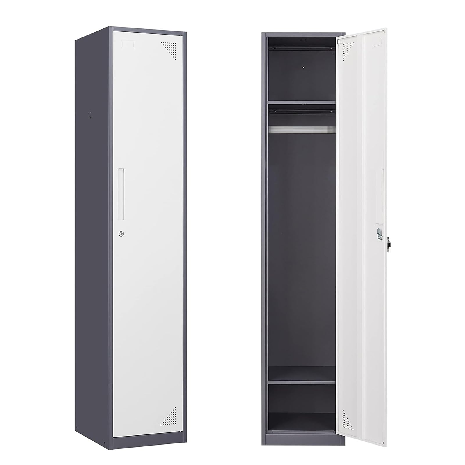 Yizosh Metal Lockers for Employees with Keys, 71" Employees Locker Storage Cabinet with 1 Doors, Tall Steel Storage Locker for Gym, School, Office(1 Door, Gray White)