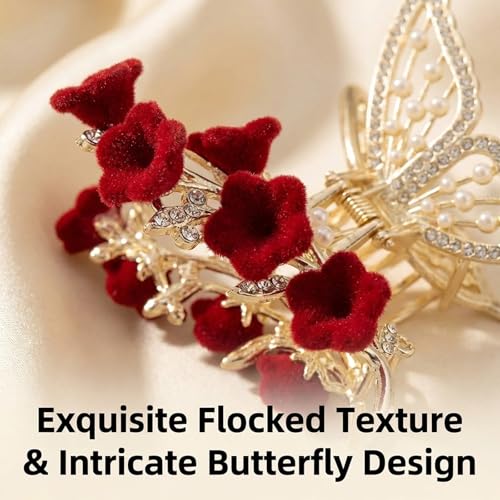 Pinza para cabello con perlas y flores de terciopelo miniatura 4