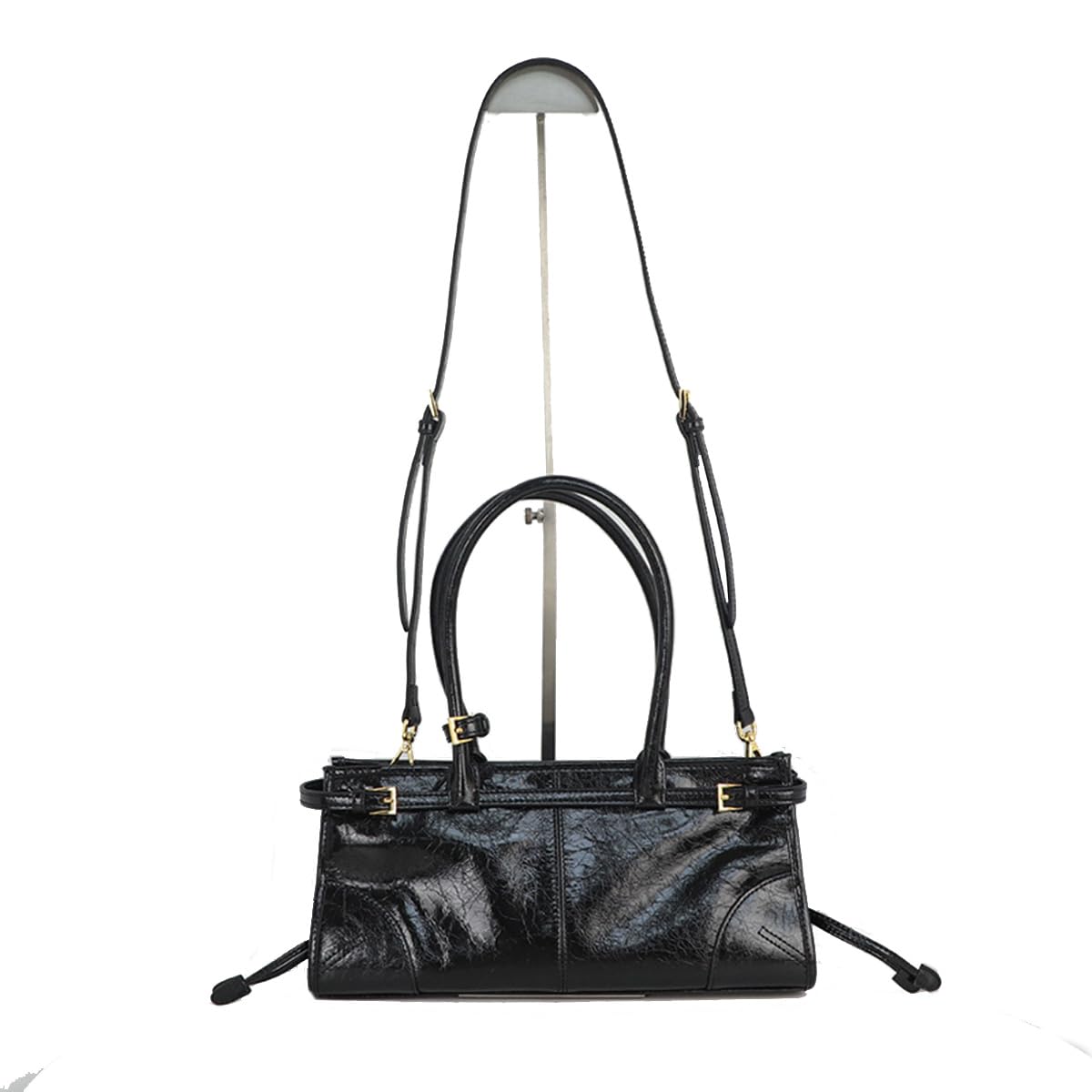 P. Atelier Shoulder Bags for Women Black Purse Women's Crossbody Bag Soft Faux Leather Zipper Closure Detachable Long Strap (Black)