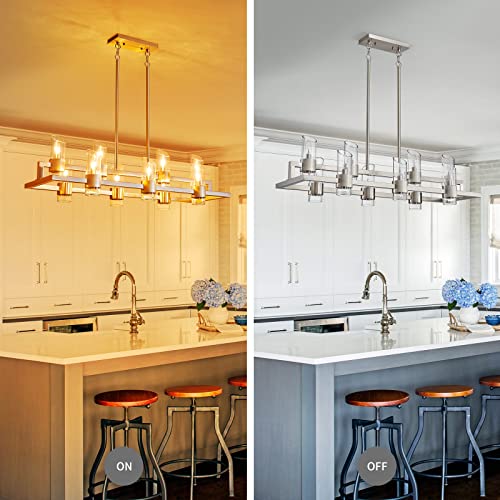 Image of WUZUPS Island Rectangle Chandelier 10-Light with Clear Glass Industrial Modern Farmhouse Linear Light Fixture for Dining Room Kithen Island, Width 42.5 inch Height 10.4 inch, Brushed Nickel