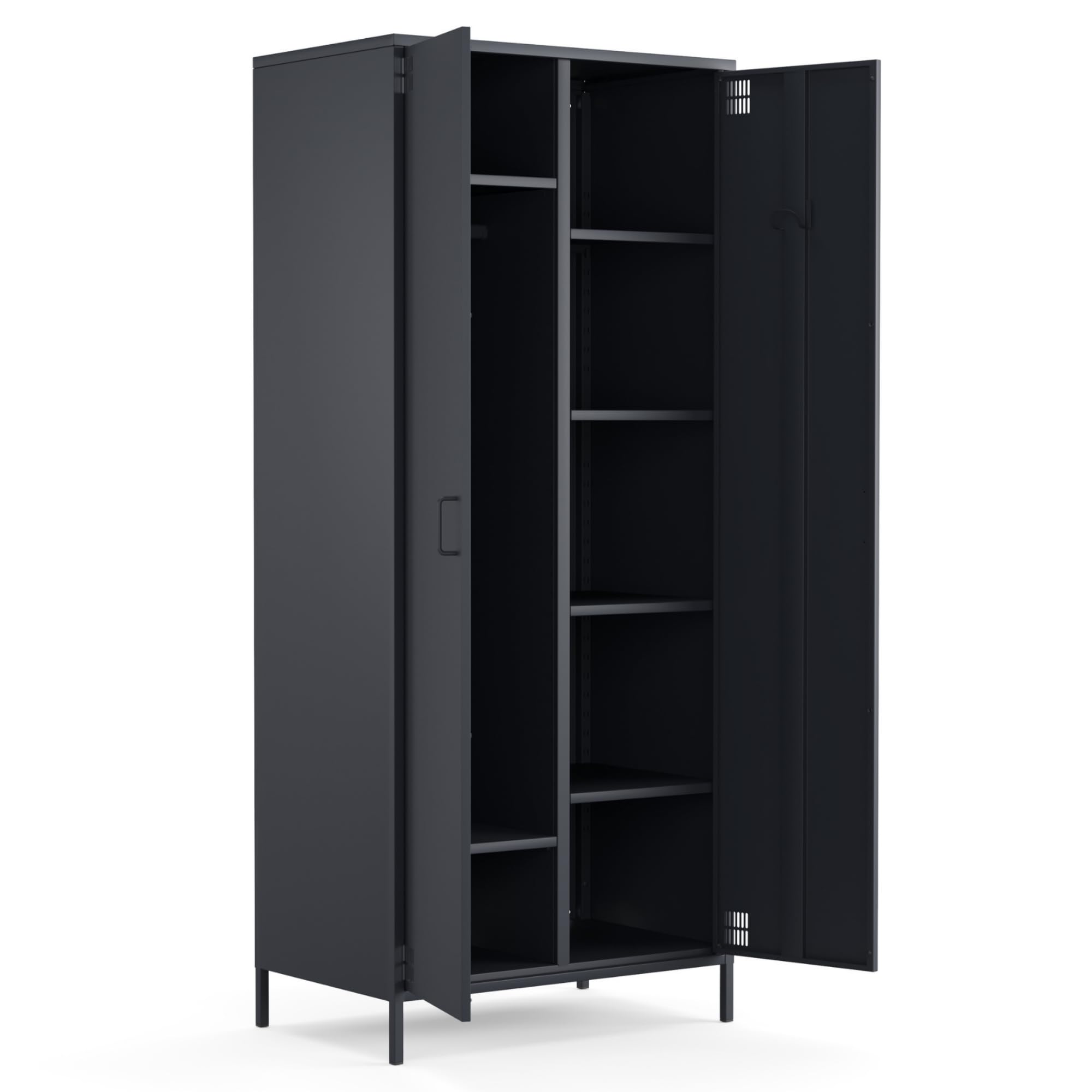 furni24 Metallschrank – Retro Garderobenschrank mit Kleiderstange – Robuste Aufbewahrungslösung mit verstellbaren Ablagen– Ideal für Schlafzimmer, Flur, Büro- Kleiderschrank mit 2 Türen, Anthrazit