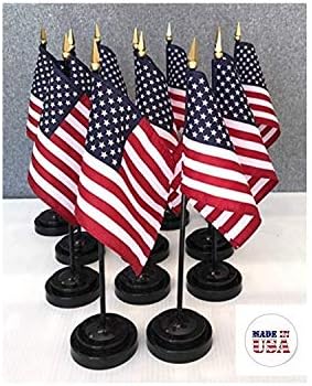Made in USA 12 US 4"x6" Miniature Desk & Table Flags Includes 12 Flag Stands & 12 American Small Mini Flags