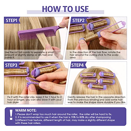 43 Pieces Foam Sponge Hair Rollers Set, Includes 42 Pieces Soft Sleeping Hair Curlers Flexible Hair Styling Sponge Curler And Stainless Steel Rat Tail Comb Pintail Comb For Hair Styling (Purple) #TOP2