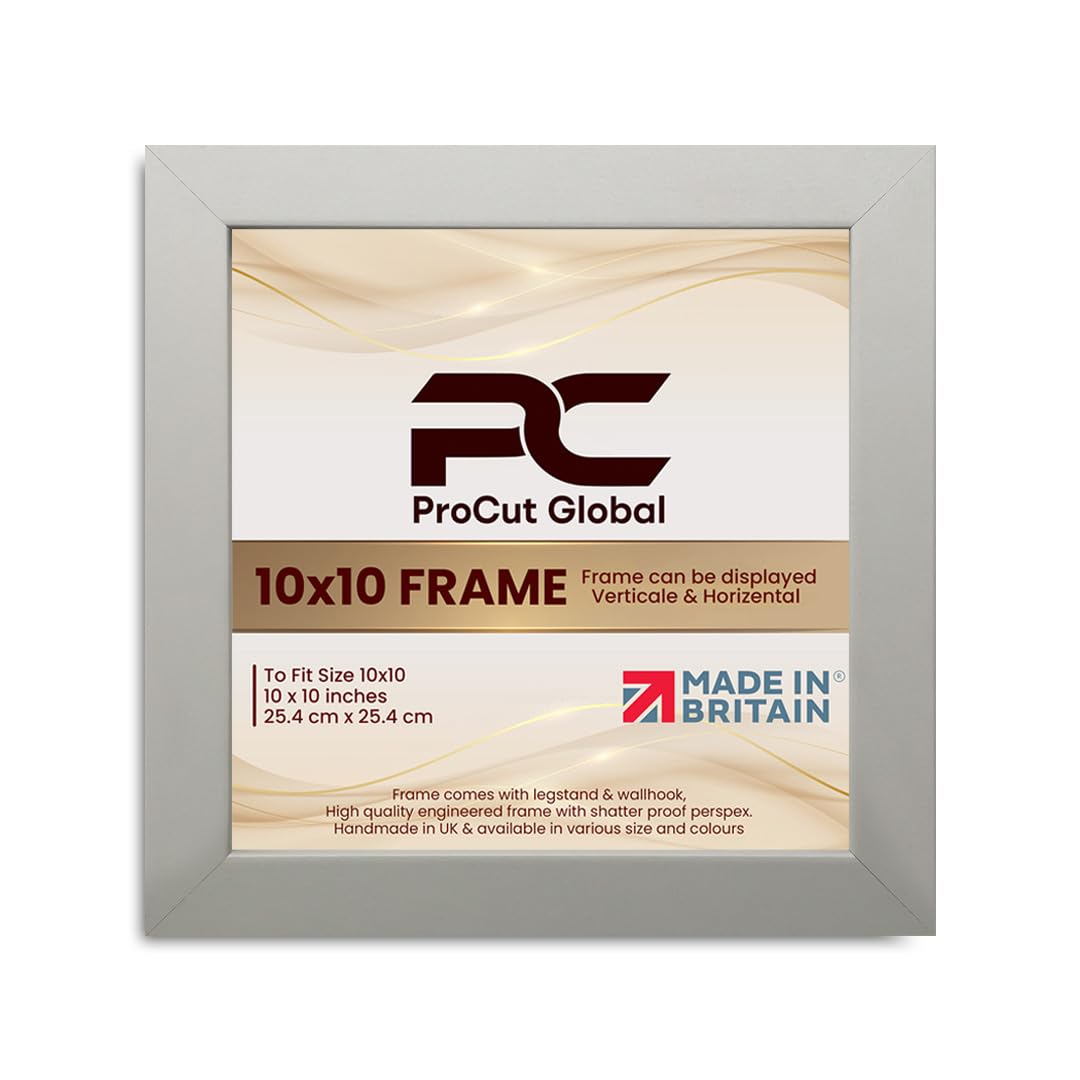 Procut Global 10X10 Light Grey Picture Frames - Modern Wooden Photo Frame with Shatterproof Perspex for Wall or Tabletop - Perfect for Posters, Certificates, Prints - Sizes & Colors Available
