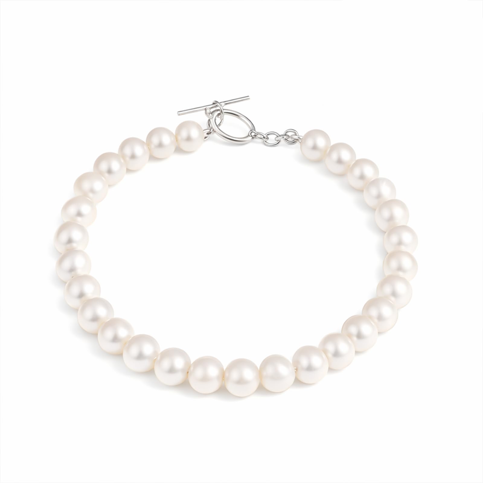 Sheplus Womens Birthday Gifts - Sterling Silver Freshwater Cultured White Pearl Tennis Bracelet for Friend Wife Bosses Mom Holiday Stockings Stuffers