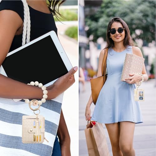 Image of COOLANS Silicone Bracelet Wristlet Wallet Credit Card Holder RFID ID Window Key Ring Tassel Slim Wallet Women Keychain Purse