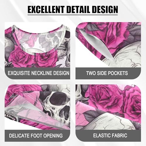 Sugar Skull Skeleton Gothic Flowers Pajama Set Pajamas Sleepwear Nightwear Loungewear Clothes Set B04029944