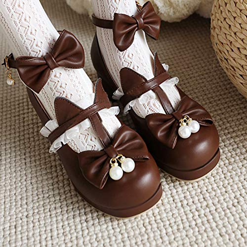 AIMODOR Womens Kawaii Platform Mary Jane T-Strap Pumps Rockabilly Chunky Heel with Bow3