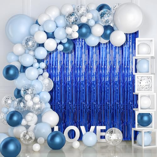 Image of 6 Pack Dark Blue Foil Fringe Curtains Streamers Party Decorations 3.3 x 8.2 ft, Blue Tinsel Curtain Fringe Backdrop for Parties, Door Fringe Birthday Streamers, Photo Booth Backdrops, Party Decor